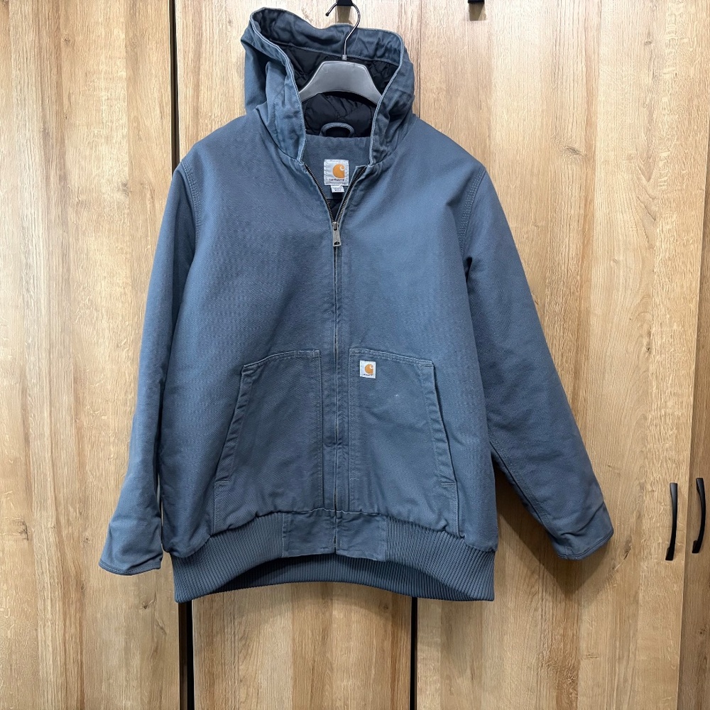 CARHARTT Women's 1X (16W/18W) Lined Insulated Zip Hooded Jacket Coat Grey Blue